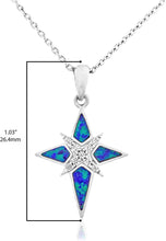 .925 Sterling Silver Lab Grown Green Blue Opal and Created White Sapphire North Star Pendant Necklace