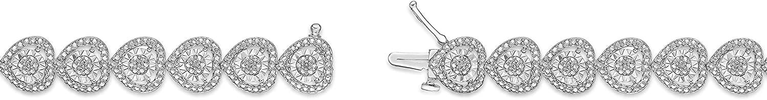 .925 Sterling Silver 1/10 Cttw Diamond Heart Shaped Miracle Set Silver Stud Cluster Halo Links Tennis Bracelet (I-J Color, I2-I3 Clarity) - 7-1/4