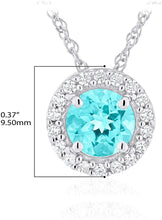 .925 Sterling Silver Birthstone & Lab Grown White Sapphire or CZ Halo Pendant Necklace on 18