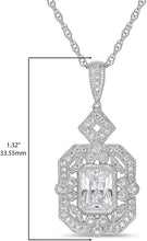 .925 Sterling Silver & Emerald Cut White Cubic Zirconia Milgrain Bezels Vintage Reproduction Geometric Pendant Necklace - 20”