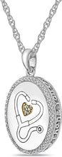 Two Tone 14K Rose Gold Plated .925 Sterling Silver Cubic Zirconia Heart Stethoscope Thank You You Are My Hero Appreciation Oval Pendant Necklace - 20”