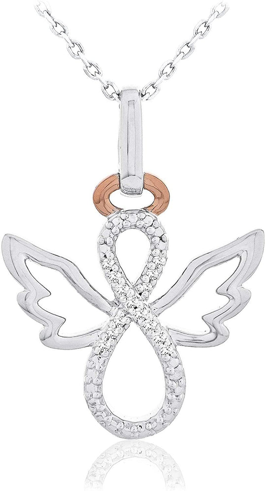 14K Rose Gold Plated .925 Sterling Silver Diamond Accented Angel Infinity Pendant Necklace on 18" Cable Chain (I-J Color, I2-I3 Clarity)