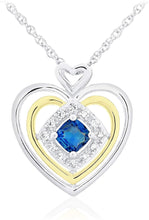 14K Yellow Gold Plated .925 Sterling Silver, Cushion Cut Gemstone & Lab Grown White Sapphire Three Heart Halo Pendant Necklace - 20” - Choice of Color