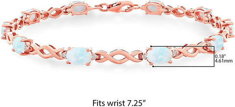 10K Rose Gold, Oval Lab-Grown White Opal Cabochon & Lab-Grown White Sapphire Twist Link Tennis Bracelet - 7-1/4
