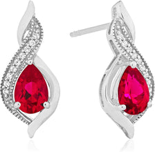 .925 Sterling Silver Pear-Shaped Birthstone & Lab-Grown White Sapphire or CZ Milgrain Twist Stud Drop Earrings - Choice of Gem Color/Month