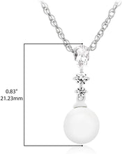 .925 Sterling Silver 7mm Freshwater Cultured Pearl & Lab Grown White Sapphire Elegant Drop Pendant Necklace on 18