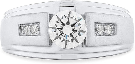 .925 Sterling Silver Cubic Zirconia Men's Satin and Polished Finish Stepped Ring