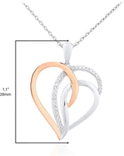 14K Rose Gold Plated .925 Sterling Silver 1/10 Cttw Diamond Two in One Overlapping Open Hearts Pendant Necklace - 20” (I-J Color, I2-I3 Clarity)