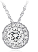 .925 Sterling Silver Cubic Zirconia Halo Pendant Necklace on 18