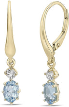 14K Yellow Gold Plated .925 Sterling Silver Oval Cut Birthstone & Created White Sapphire Leverback Dangle Earrings - Choice of Birthstone/Month