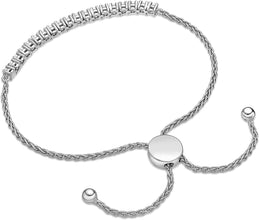 .925 Sterling Silver & 1/4 Cttw Diamond Miracle Set Links Wheat Chain Adjustable Bolo Bracelet - 6”-9-3/5” (I-J Color, I2-I3 Clarity)