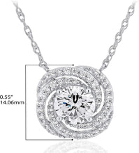 .925 Sterling Silver Round Cubic Zirconia Pinwheel Spiral Double Halo Pendant Necklace with 18