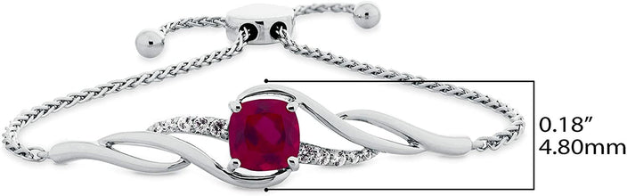 .925 Sterling Silver Cushion Lab Grown Ruby & Lab Grown White Sapphire Infinity Wheat Bolo Bracelet 5-9