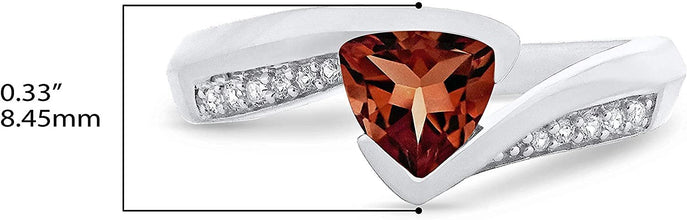 .925 Sterling Silver Trillion-Cut Birthstone & Lab Grown White Sapphire or CZ Double Shank Bypass Style Fashion Ring - Choice of Gem Color/Month