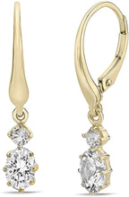 14K Yellow Gold Plated .925 Sterling Silver Oval Cut Birthstone & Created White Sapphire Leverback Dangle Earrings - Choice of Birthstone/Month