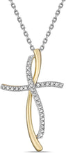 Two Tone 14K Yellow Gold Plated .925 Sterling Silver Diamond Accented Wavy Infinity Cross Pendant Necklace - 20” (I-J Color, I2-I3 Clarity)