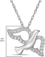 .925 Sterling Silver & Round White Cubic Zirconia Flying Mother Dove Pendant Necklace with 20