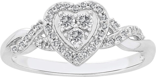 10K White Gold 1/4 Cttw Diamond Heart with Halo & Infinity Sides Promise Ring (H-I Color, I1-I2 Clarity)