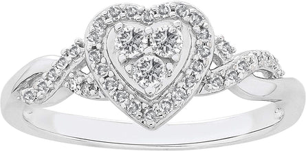 10K White Gold 1/4 Cttw Diamond Heart with Halo & Infinity Sides Promise Ring (H-I Color, I1-I2 Clarity)