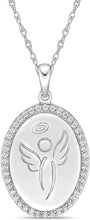 .925 Sterling Silver Cubic Zirconia Engraved Angel with Message “I am essential” Essential Worker Appreciation Oval Pendant Necklace - 20”