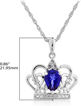.925 Sterling Silver Lab Grown Pear Blue Sapphire & Lab Grown White Sapphire Heart Filigree Tiara Pendant Necklace on 18