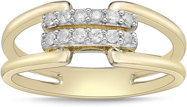14K Yellow Gold Plated .925 Sterling Silver & 1/6 Cttw Diamond Equal Sign Split Shank Buckle Statement Ring (I-J Color, I2-I3 Clarity)
