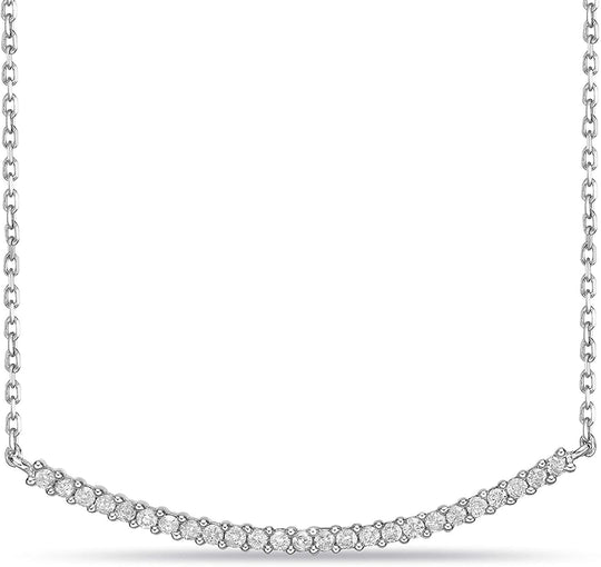 .925 Sterling Silver 1/4 Cttw Diamond 1-1/2" Curved Horizontal Bar Pendant with Cable Chain Necklace - 20” (I-J Color, I2-I3 Clarity)