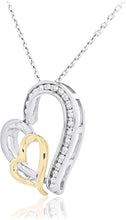 .925 Sterling Silver & 10K Yellow Gold Two Toned 1/10 Cttw Diamond Two Open Hearts Pendant Necklace on 18