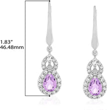 Sterling Silver Teardrop Birthstone & Lab Grown White Sapphire or CZ Art Deco Drop Hinged Latch Back Dangle Earrings - Choice of Gem Color/Month