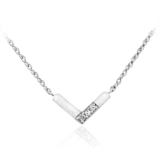 .925 Sterling Silver Chevron Shape Lab Grown White Sapphires 5/8" Pendant Necklace on 18" Rope Chain