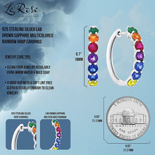 .925 Sterling Silver Lab Grown Sapphire Multicolored Rainbow Hoop Earrings