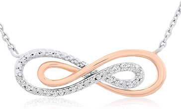 14K Rose Gold Plated .925 Sterling Silver 1/10 Cttw Diamond Sideways Interwoven Infinity Loop Necklace on 18