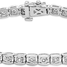 .925 Sterling Silver 1/4 Cttw Diamond Miracle Plate Channel Set in Curved Rectangular Links Tennis Bracelet (I-J Color, I2-I3 Clarity) - 7-1/4"