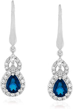 Sterling Silver Teardrop Birthstone & Lab Grown White Sapphire or CZ Art Deco Drop Hinged Latch Back Dangle Earrings - Choice of Gem Color/Month