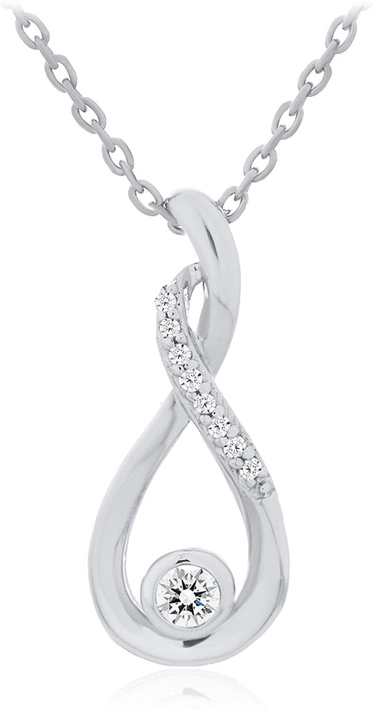 .925 Sterling Silver 1/10 Cttw Diamond Infinity Loop Style Pendant Necklace with 18" Cable Chain (I-J Color, I2-I3 Clarity)