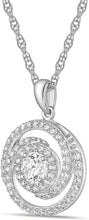 .925 Sterling Silver & White Cubic Zirconia Halo Hypnotizing Spiral Amulet Vintage Reproduction Round Pendant Necklace - 20”