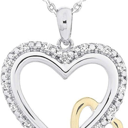 10K Yellow Gold & .925 Sterling Silver Diamond Accented Interlocking Heart Pendant Necklace on 18" Cable Chain (I-J Color, I2-I3 Clarity)