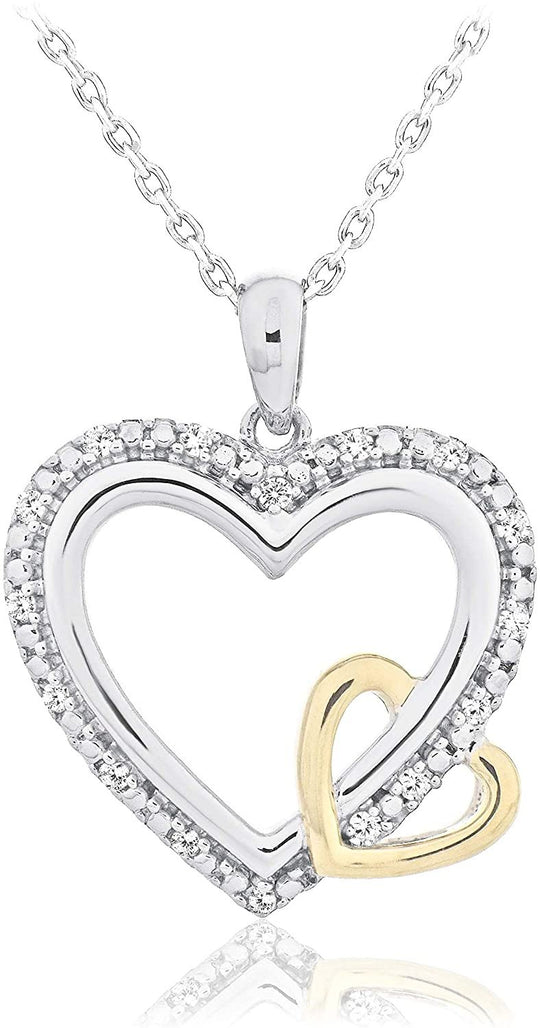 10K Yellow Gold & .925 Sterling Silver Diamond Accented Interlocking Heart Pendant Necklace on 18" Cable Chain (I-J Color, I2-I3 Clarity)