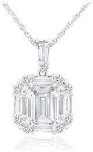 .925 Sterling Silver Princess, Trapezoid & Round Created White Sapphire Vintage Style Pendant Necklace - 18