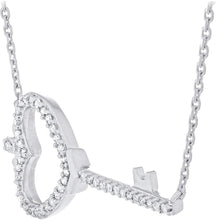 .925 Sterling Silver 1/5 Cttw Diamond Accented Heart-Shaped Key Pendant Necklace with 18