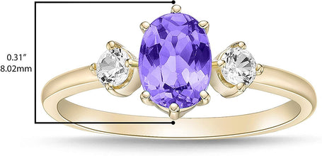 14K Yellow Gold Plated .925 Sterling Silver Oval Cut Birthstone & Created White Sapphire Three Stone Engagement Ring - Choice of Birthstone/Month
