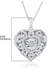 .925 Sterling Silver 1/10 Cttw Diamond Miracle Plate Filigree Heart Locket Pendant Necklace with Cable Chain - 18” (I-J Color, I2-I3 Clarity)