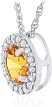 .925 Sterling Silver Birthstone & Lab Grown White Sapphire or CZ Halo Pendant Necklace on 18