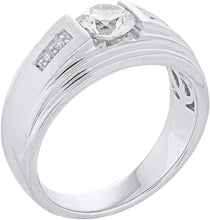 .925 Sterling Silver Cubic Zirconia Men's Satin and Polished Finish Stepped Ring