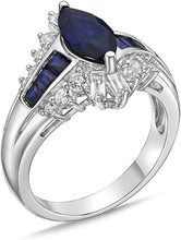 .925 Sterling Silver, Marquise and Baguette Cut Lab Grown Gem & Lab-Grown White Sapphire Wavy Channel Set Engagement Ring - Choice of Gem Color