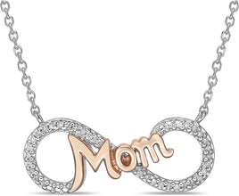 14K Rose Gold Plated .925 Sterling Silver 'Mom' 1/10 Cttw Diamond Infinity Necklace on 18