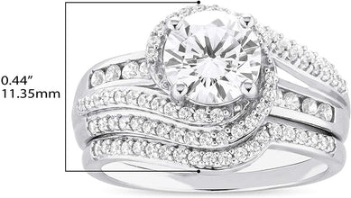 .925 Sterling Silver Round Cubic Zirconia Swirled Twisted Style Engagement Ring & Wedding Band 2-piece Bridal Set