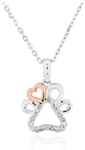 14K Rose Gold Plated .925 Sterling Silver 1/10 Cttw Round Diamond Pawprint & Heart Pendant Necklace on 18