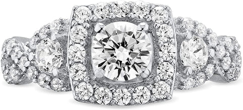 .925 Sterling Silver Round Brilliant Cut Cubic Zirconia Cushion Halo Three Stone Infinity Twist Engagement Ring
