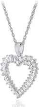 .925 Sterling Silver Round & Baguette Cut Cubic Zirconia Heart Pendant Necklace with 18